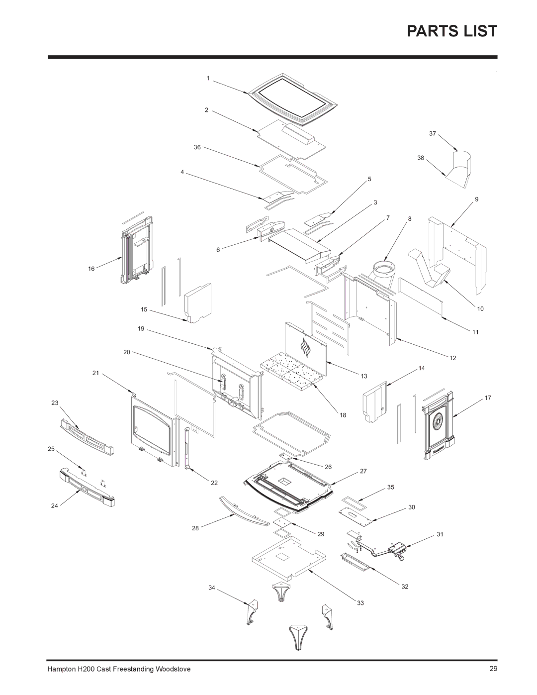 Hampton Bay H200 installation manual Parts List 