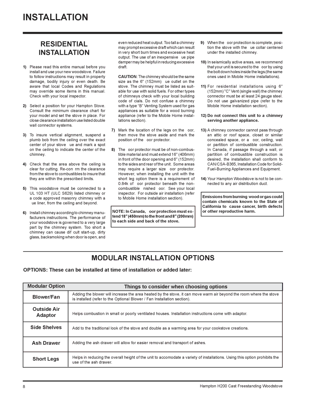 Hampton Bay H200 installation manual Residential Installation, Modular Installation Options 