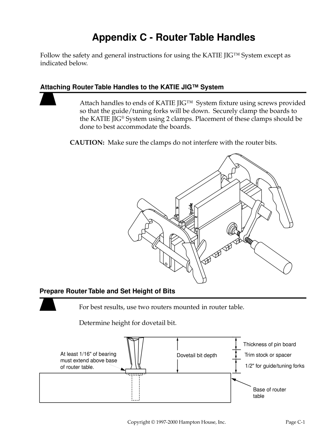 Hampton Direct appendix Appendix C Router Table Handles, Attaching Router Table Handles to the Katie JIG System 