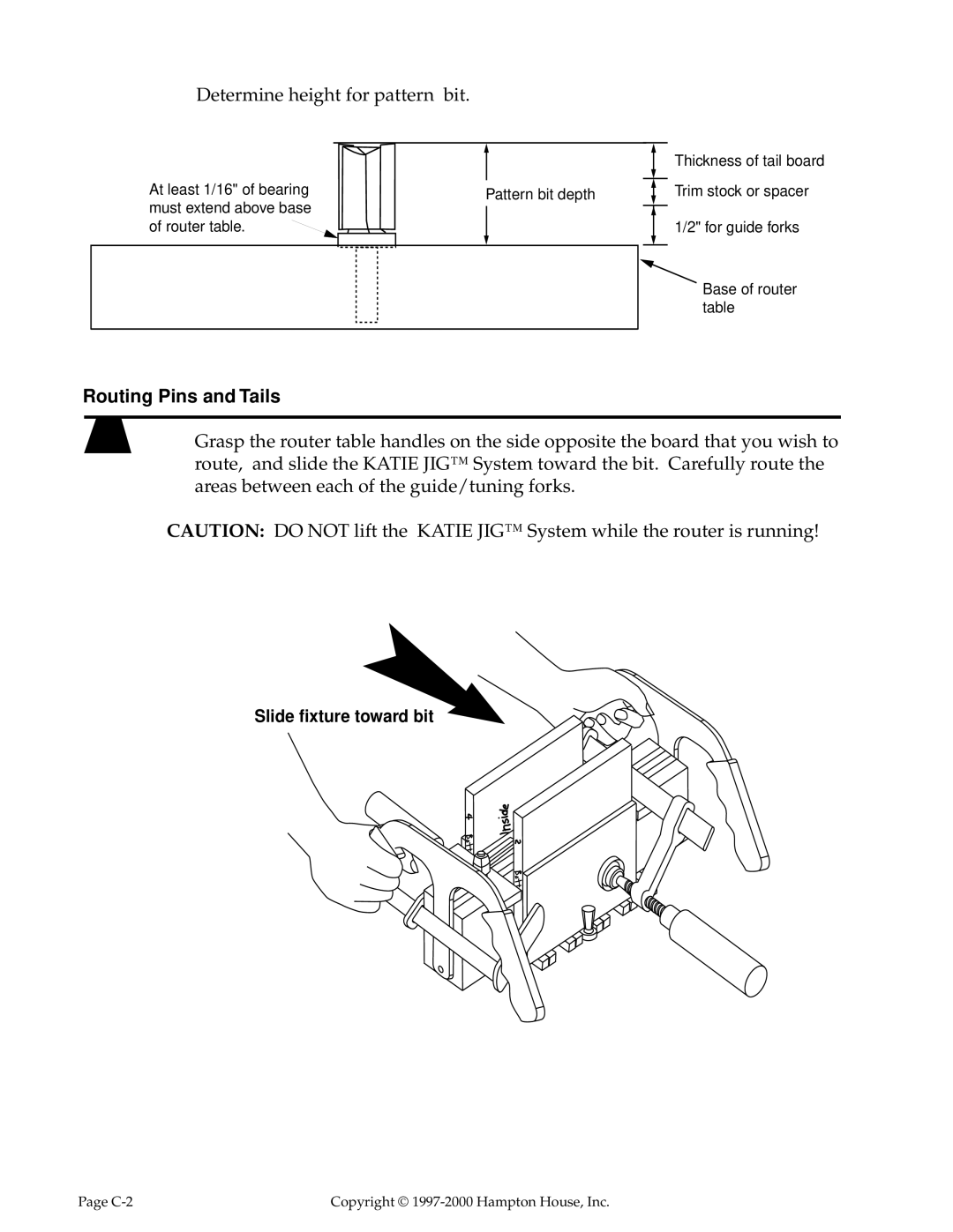 Hampton Direct Appendix C appendix Determine height for pattern bit, Routing Pins and Tails 