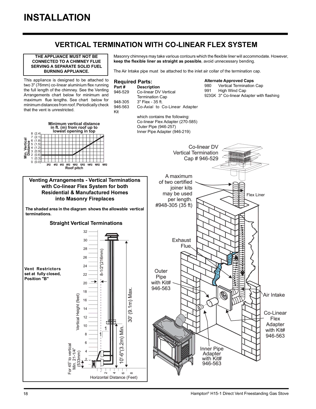 Hampton Direct H15-NG1 Vertical Termination with CO-LINEAR Flex System, Required Parts, Straight Vertical Terminations 