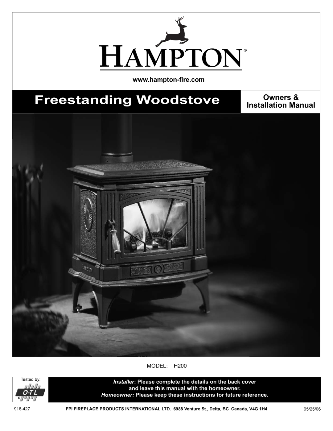 Hampton Direct H200 installation manual Freestanding Woodstove 