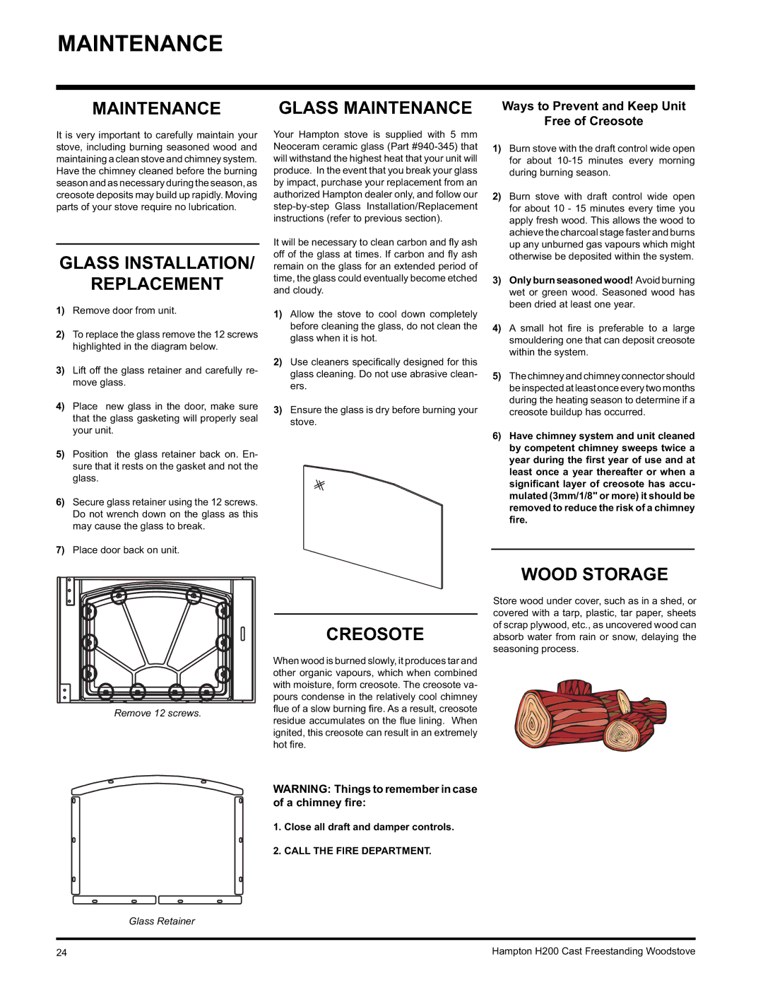 Hampton Direct H200 installation manual Maintenance 