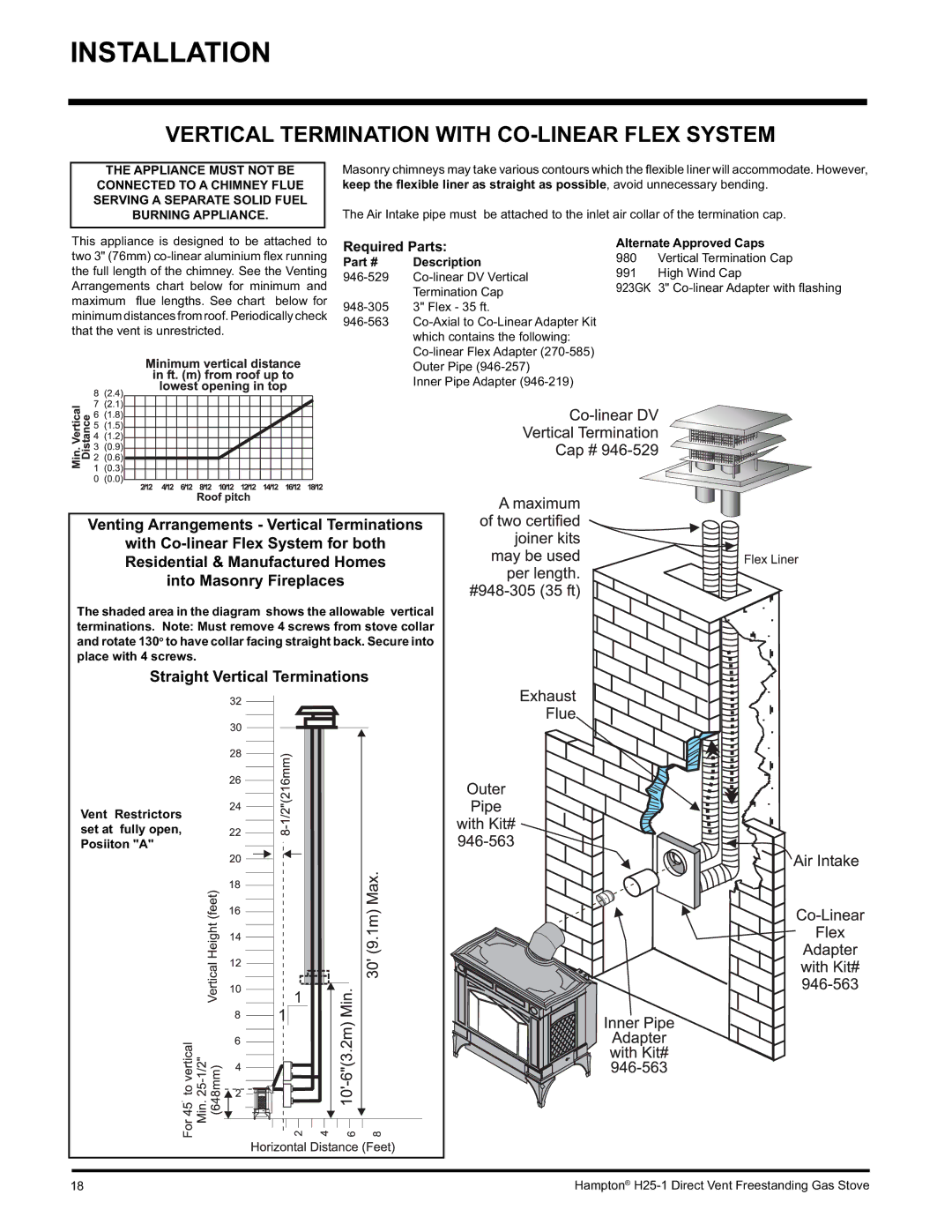 Hampton Direct H25-NG1, H25-LP1 Vertical Termination with CO-LINEAR Flex System, Straight Vertical Terminations 