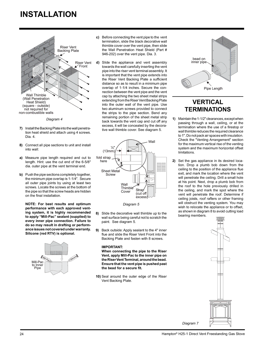 Hampton Direct H25-NG1, H25-LP1, H25-LP1 Propane installation manual Vertical Terminations 