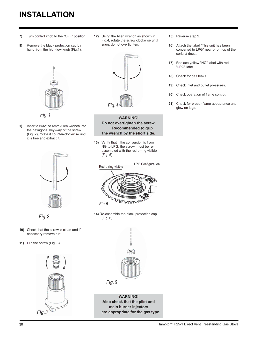 Hampton Direct H25-NG1, H25-LP1, H25-LP1 Propane installation manual Glow on logs 