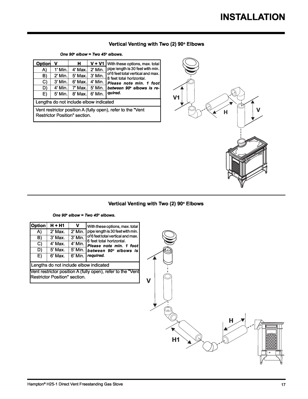 Hampton Direct H25-LP1 Propane, H25-NG1, H25-LP1 installation manual V H1 