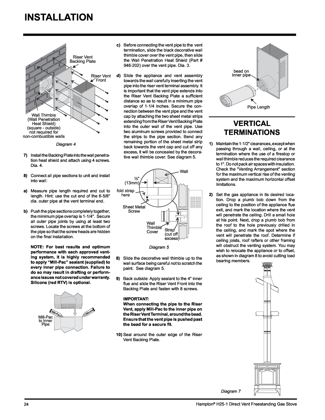 Hampton Direct H25-NG1, H25-LP1, H25-LP1 Propane installation manual Vertical Terminations, Diagram 