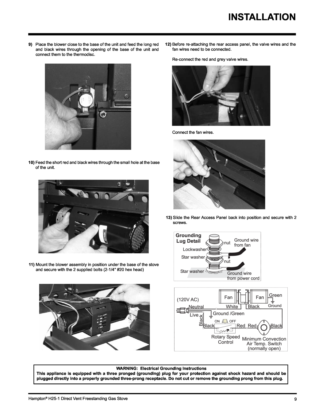 Hampton Direct H25-LP1 Propane, H25-NG1, H25-LP1 installation manual WARNING Electrical Grounding Instructions 