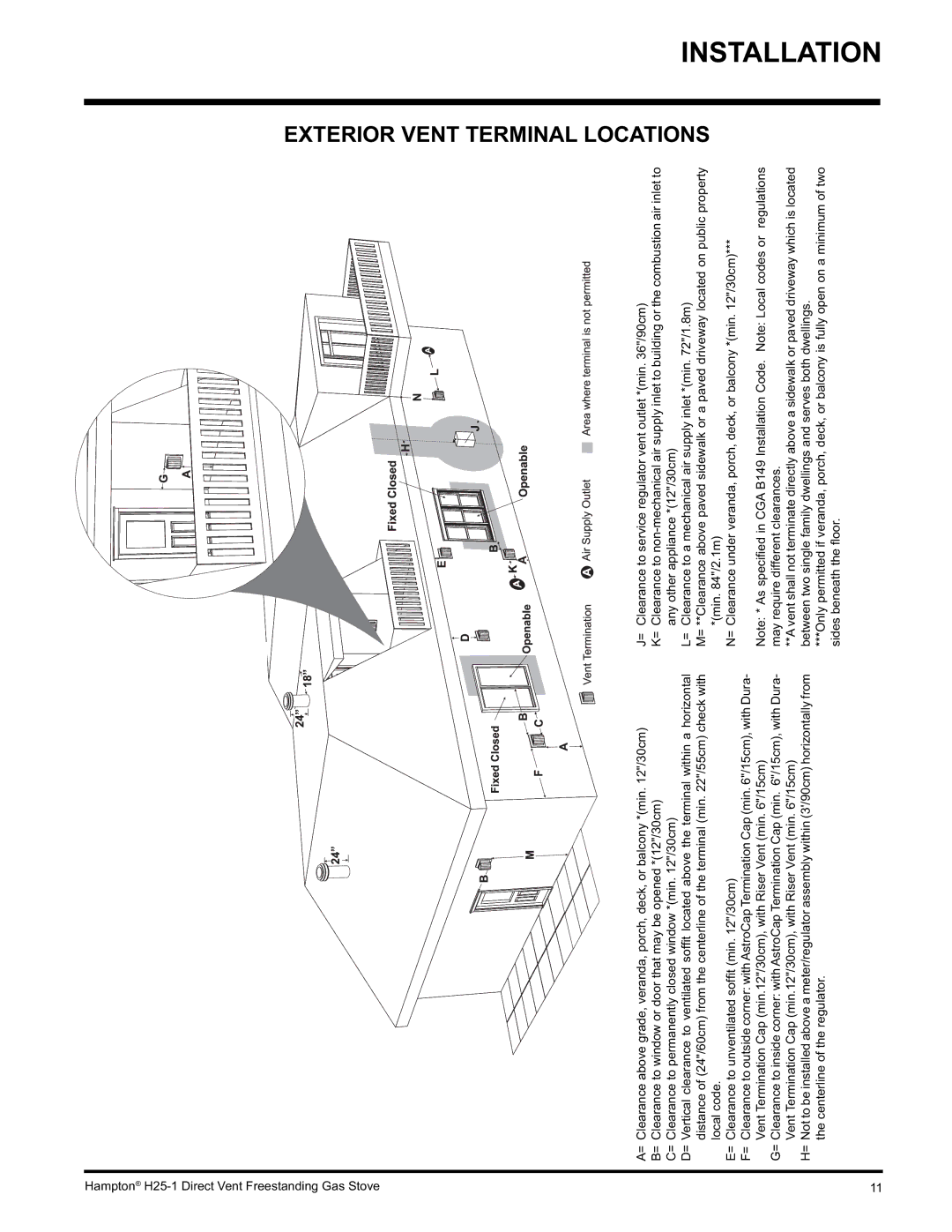 Hampton Direct H25-LP1, H25-NG1 installation manual Exterior Vent Terminal Locations 