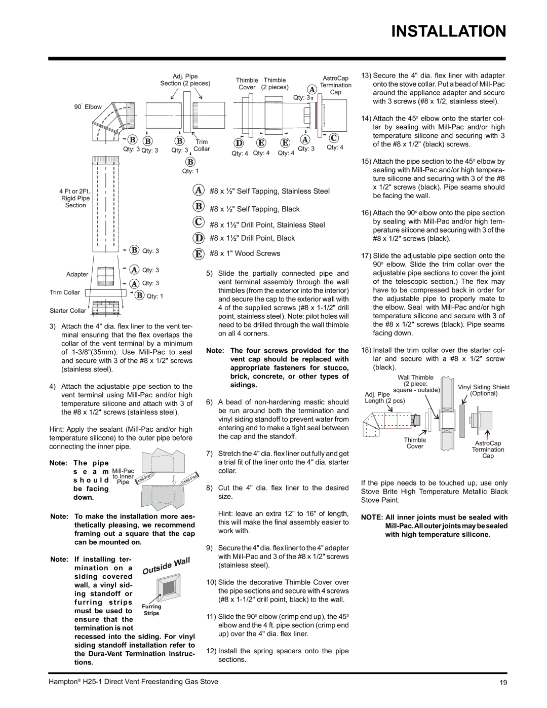 Hampton Direct H25-LP1, H25-NG1 installation manual Must be used to ensure that the termination is not 