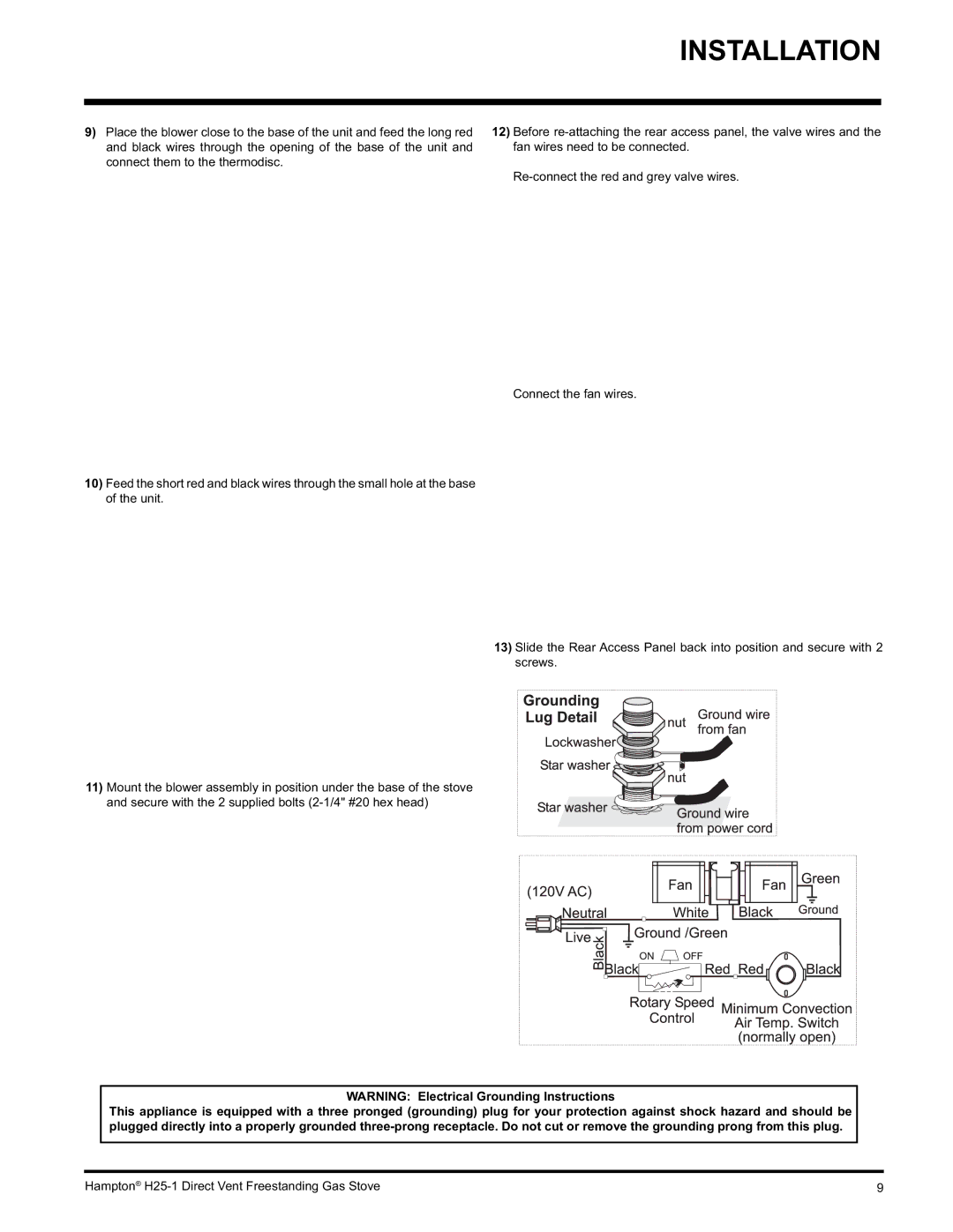 Hampton Direct H25-LP1, H25-NG1 installation manual Installation 