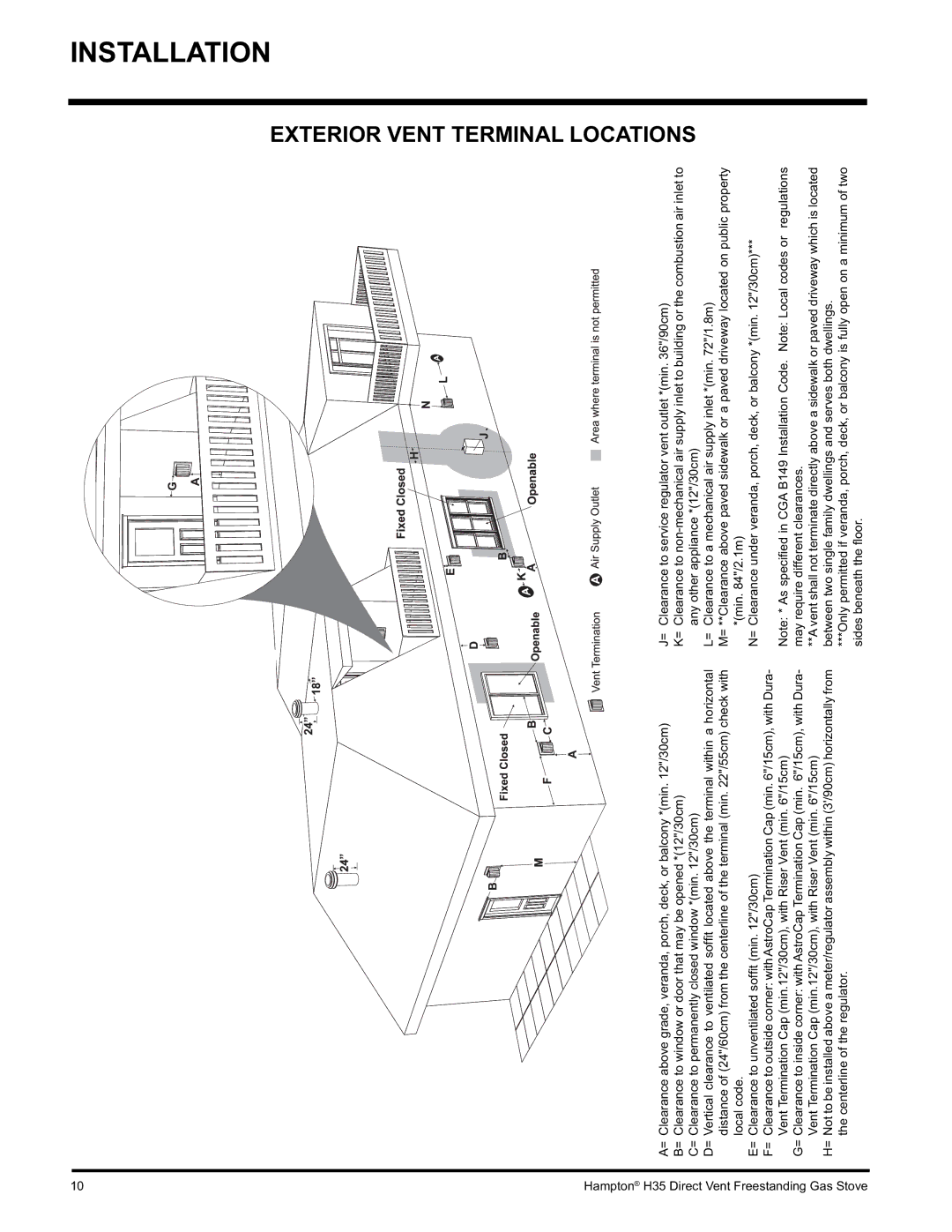 Hampton Direct H35-NG1, H35-LP1 installation manual Exterior Vent Terminal Locations 