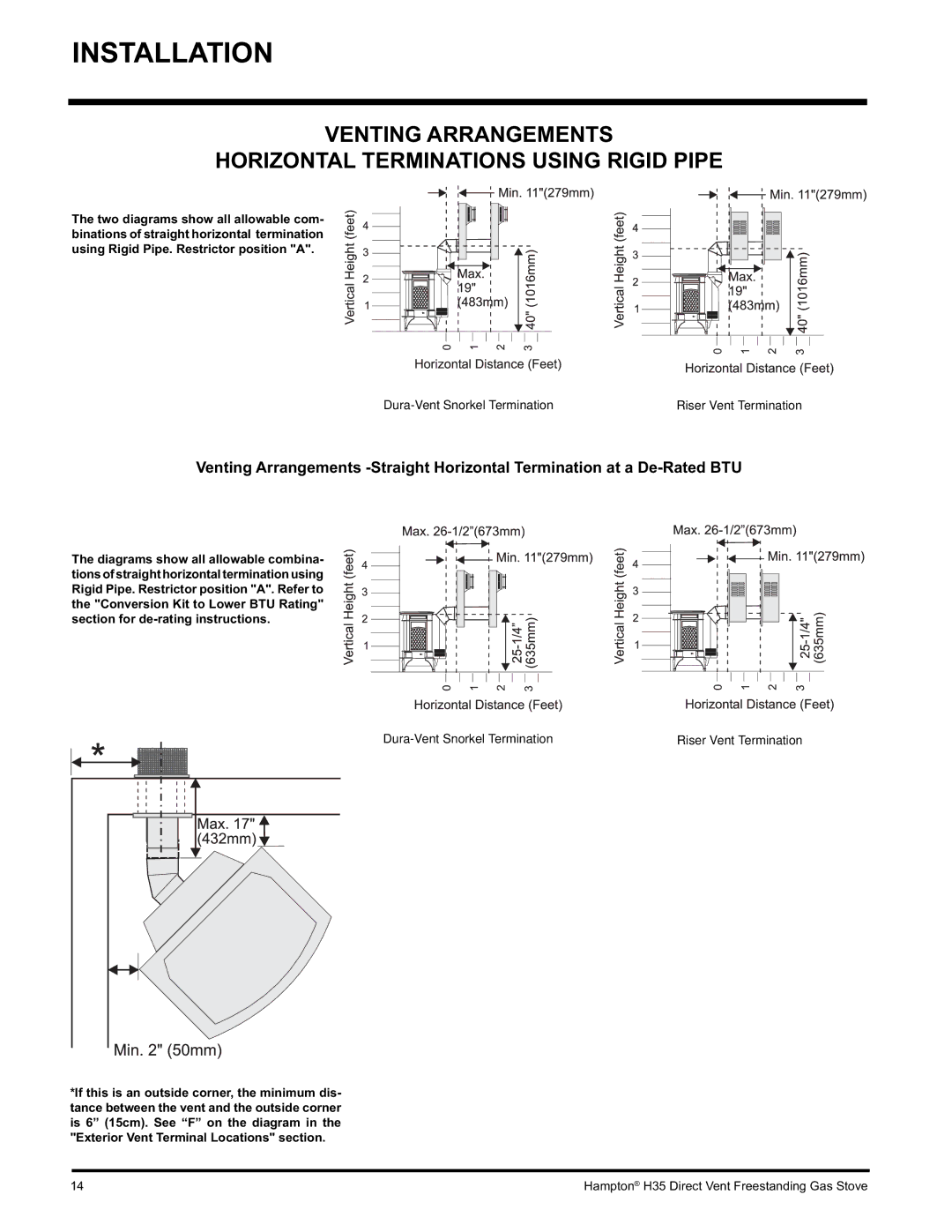 Hampton Direct H35-NG1, H35-LP1 installation manual Dura-Vent Snorkel Termination 