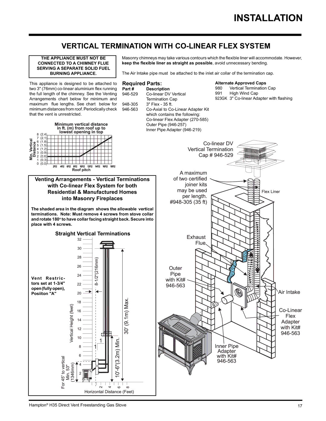 Hampton Direct H35-LP1 Vertical Termination with CO-LINEAR Flex System, Required Parts, Straight Vertical Terminations 