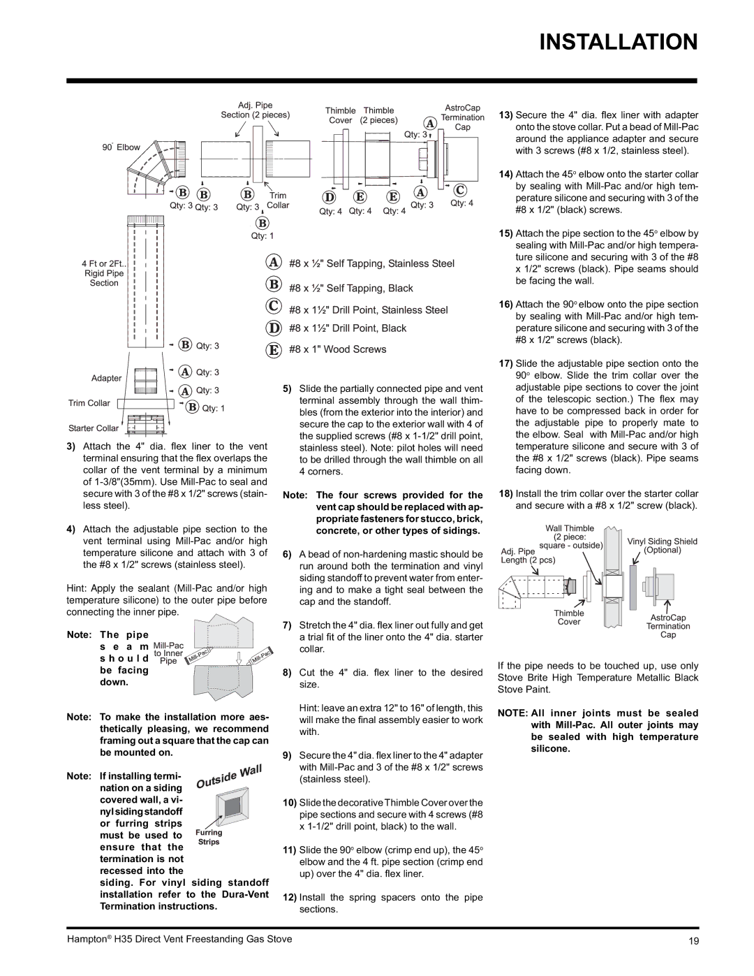 Hampton Direct H35-LP1, H35-NG1 installation manual A m O u l d be facing Down Nylsidingstandoff 