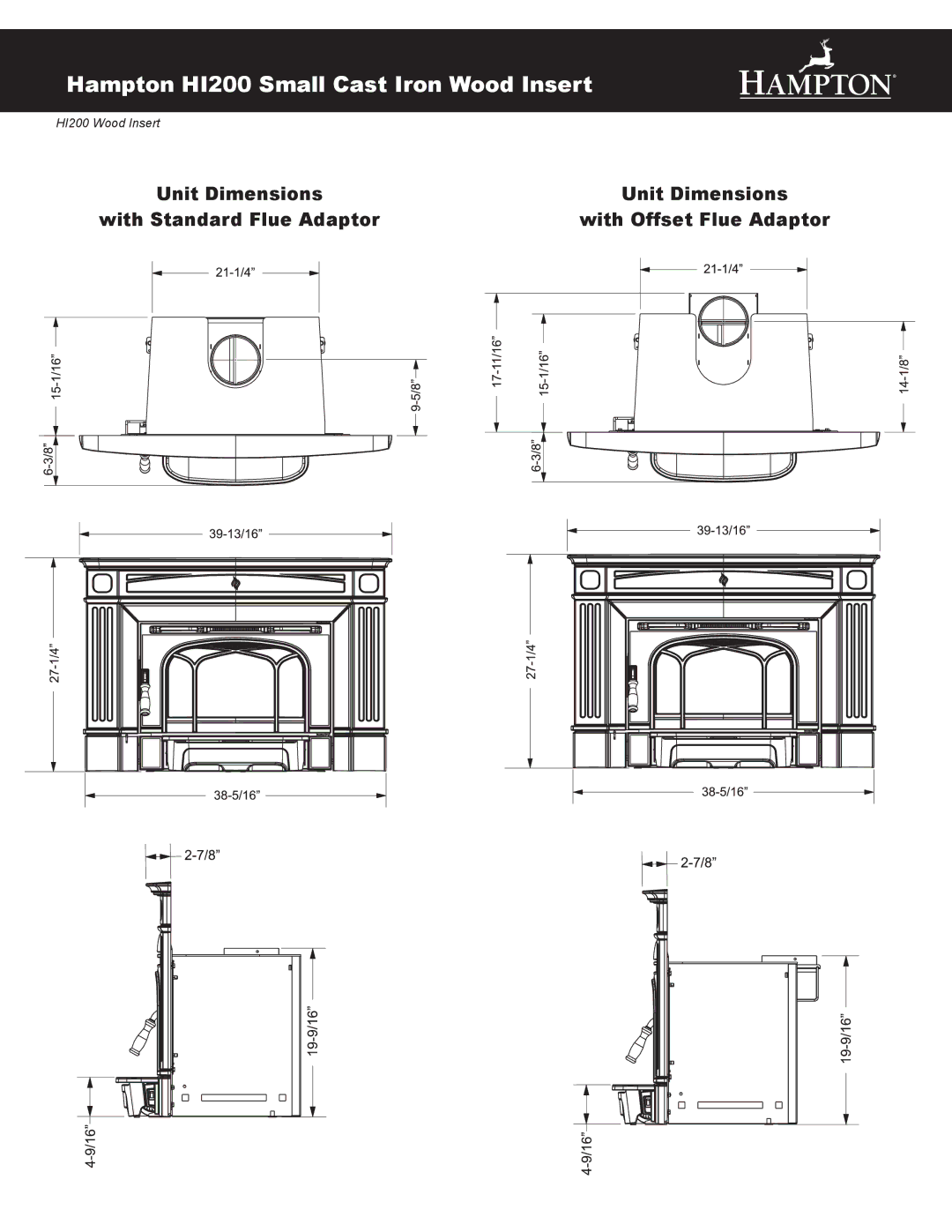 Hampton Direct HI200 specifications Unit Dimensions, With Offset Flue Adaptor 