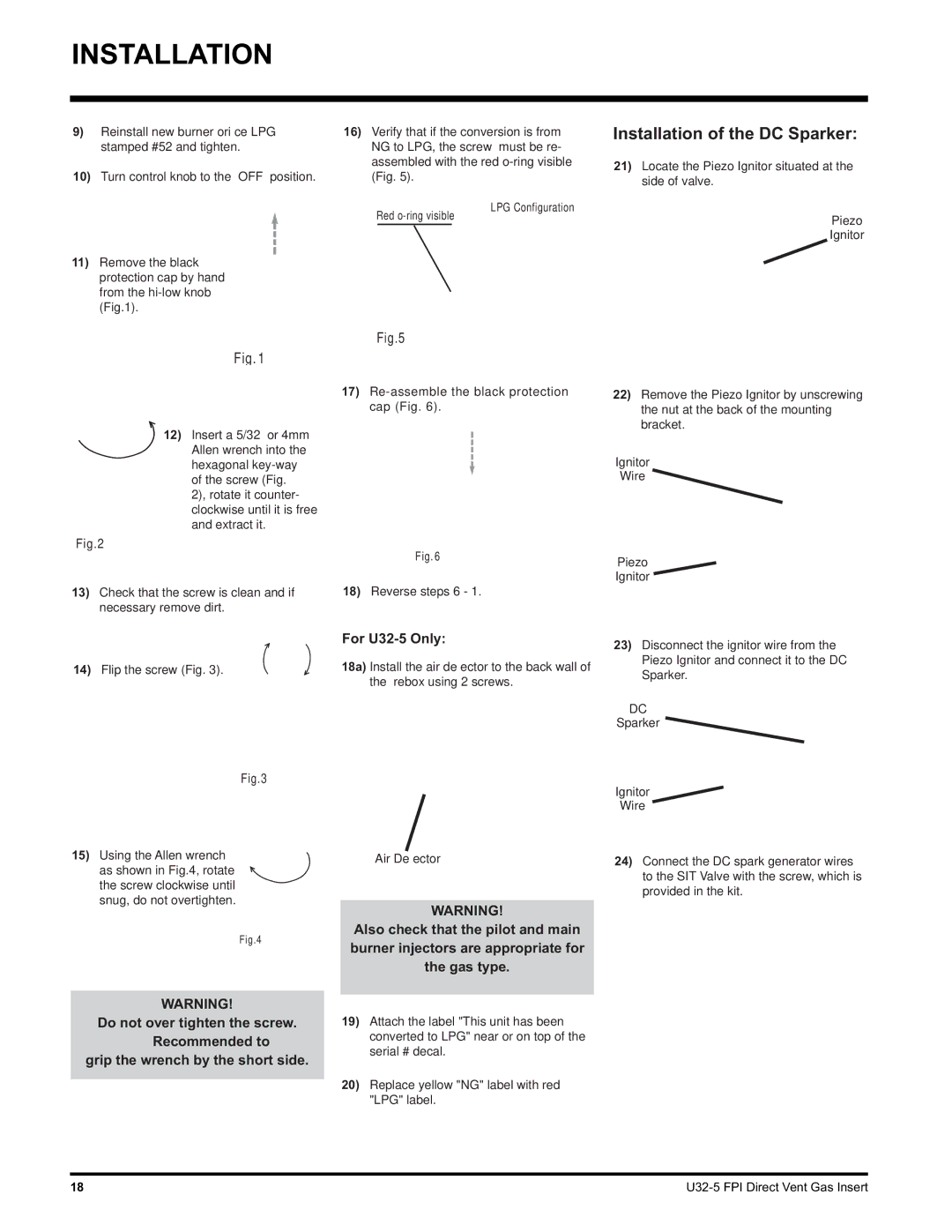 Hampton Direct U32 installation manual Installation of the DC Sparker 