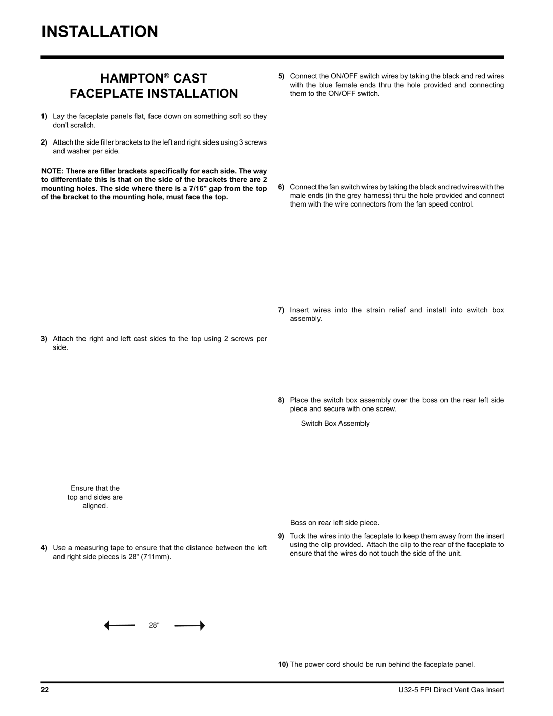 Hampton Direct U32 installation manual Hampton Cast Faceplate Installation, Ensure that Top and sides are Aligned 