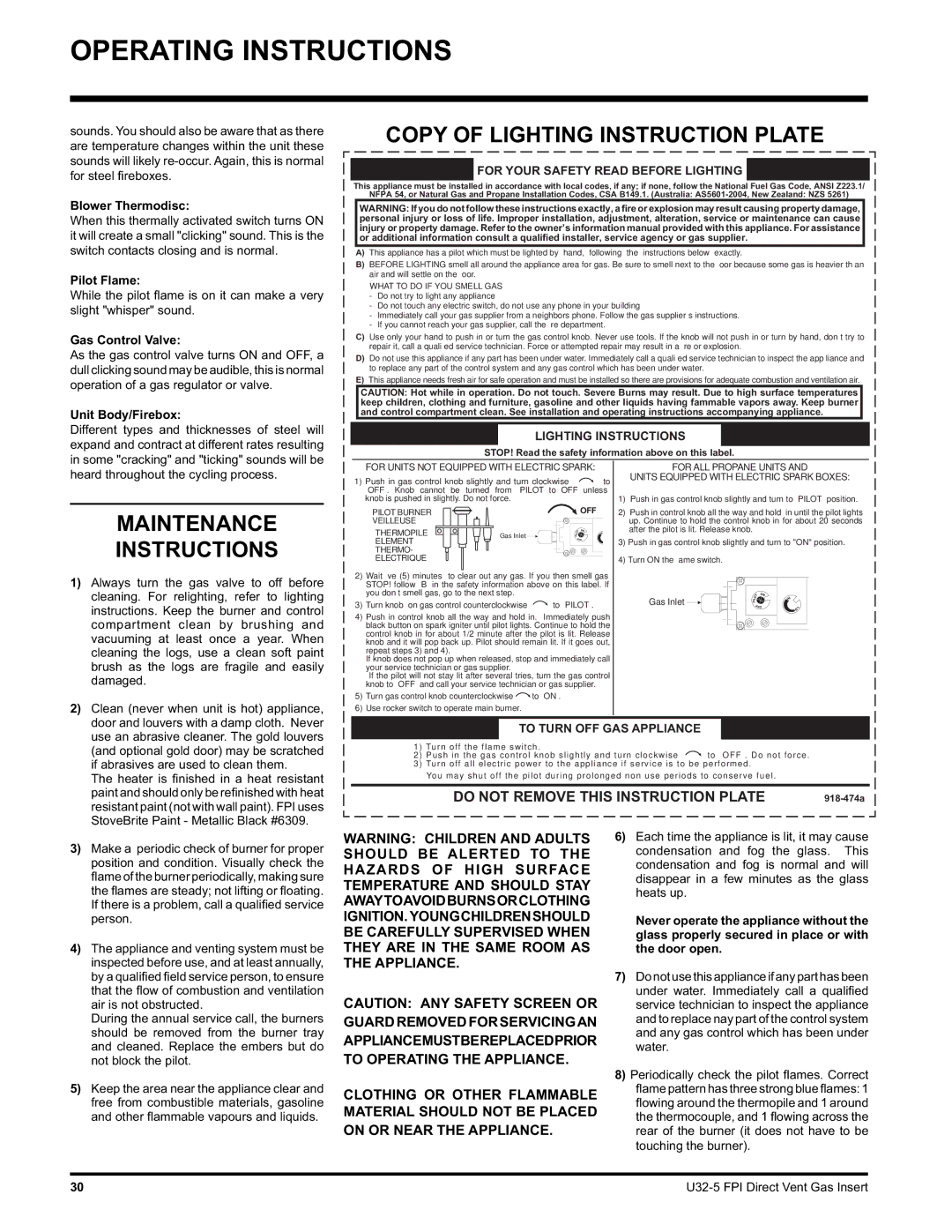 Hampton Direct U32 installation manual Copy of Lighting Instruction Plate, Maintenance Instructions 