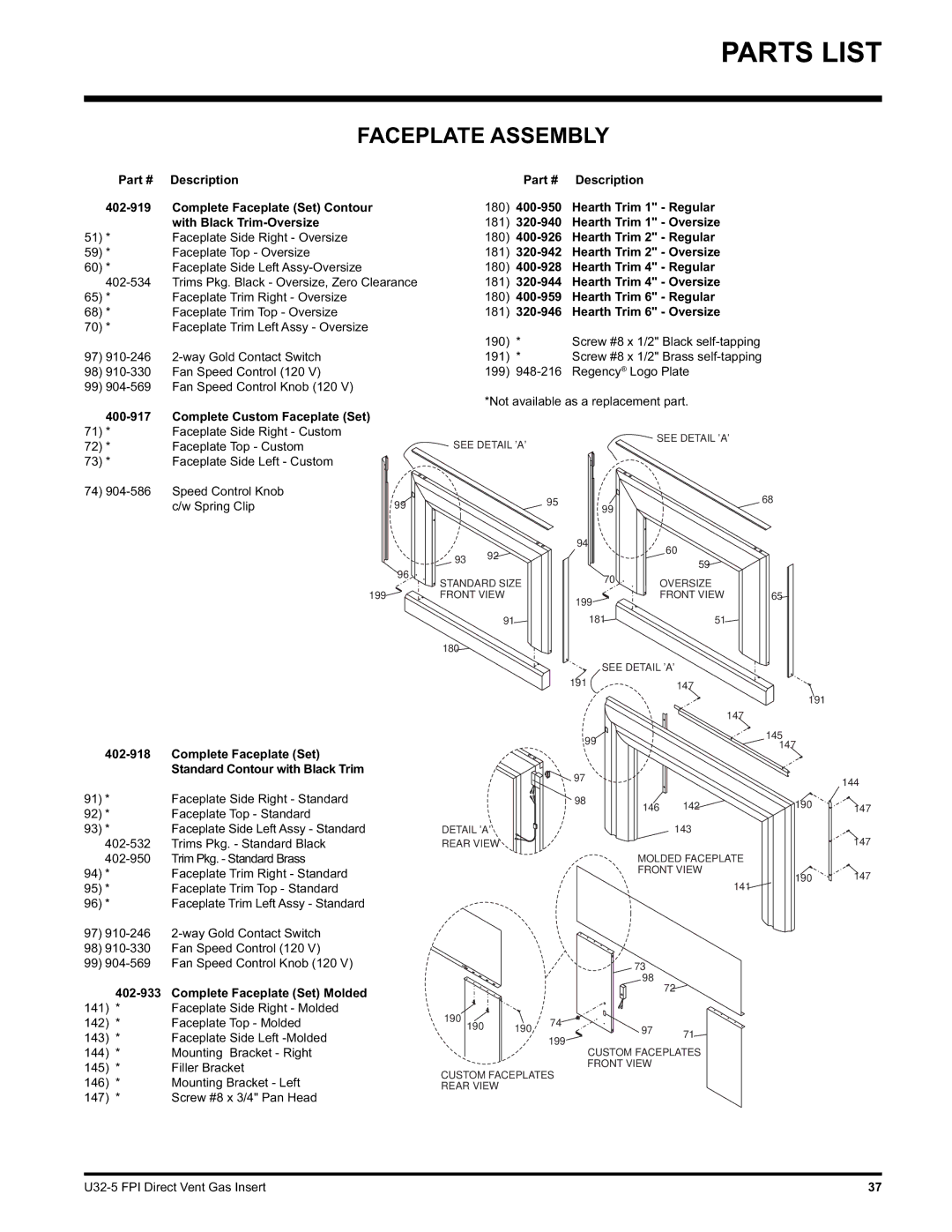 Hampton Direct U32 installation manual Faceplate Assembly, 400-917, Complete Faceplate Set 