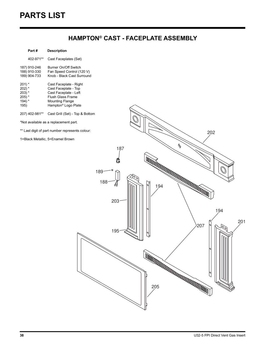 Hampton Direct U32 installation manual Hampton Cast Faceplate Assembly 