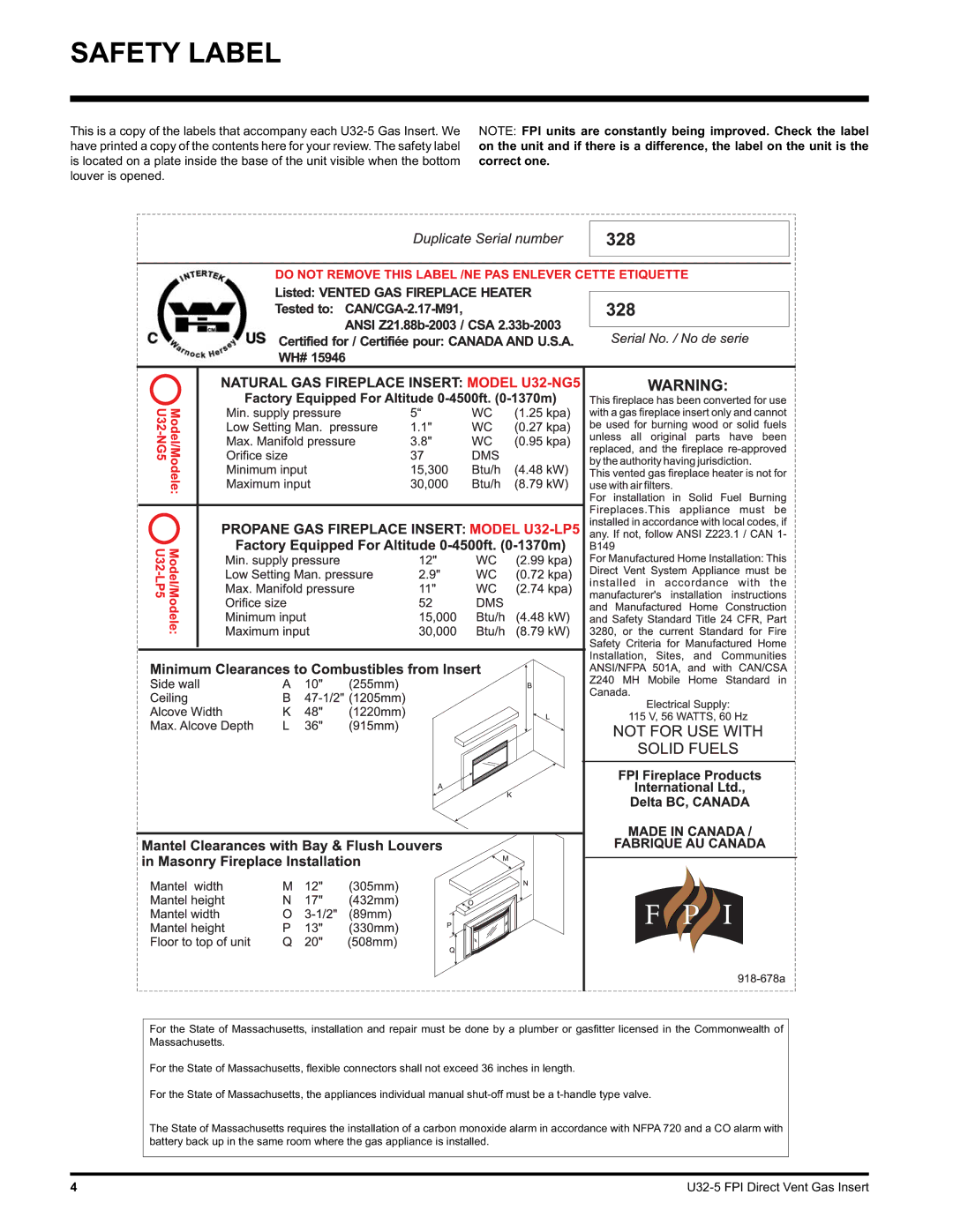 Hampton Direct U32 installation manual Safety Label 