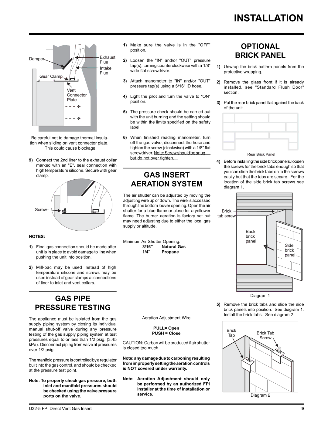 Hampton Direct U32 GAS Insert Aeration System, Optional Brick Panel, GAS Pipe Pressure Testing, Natural Gas Propane 