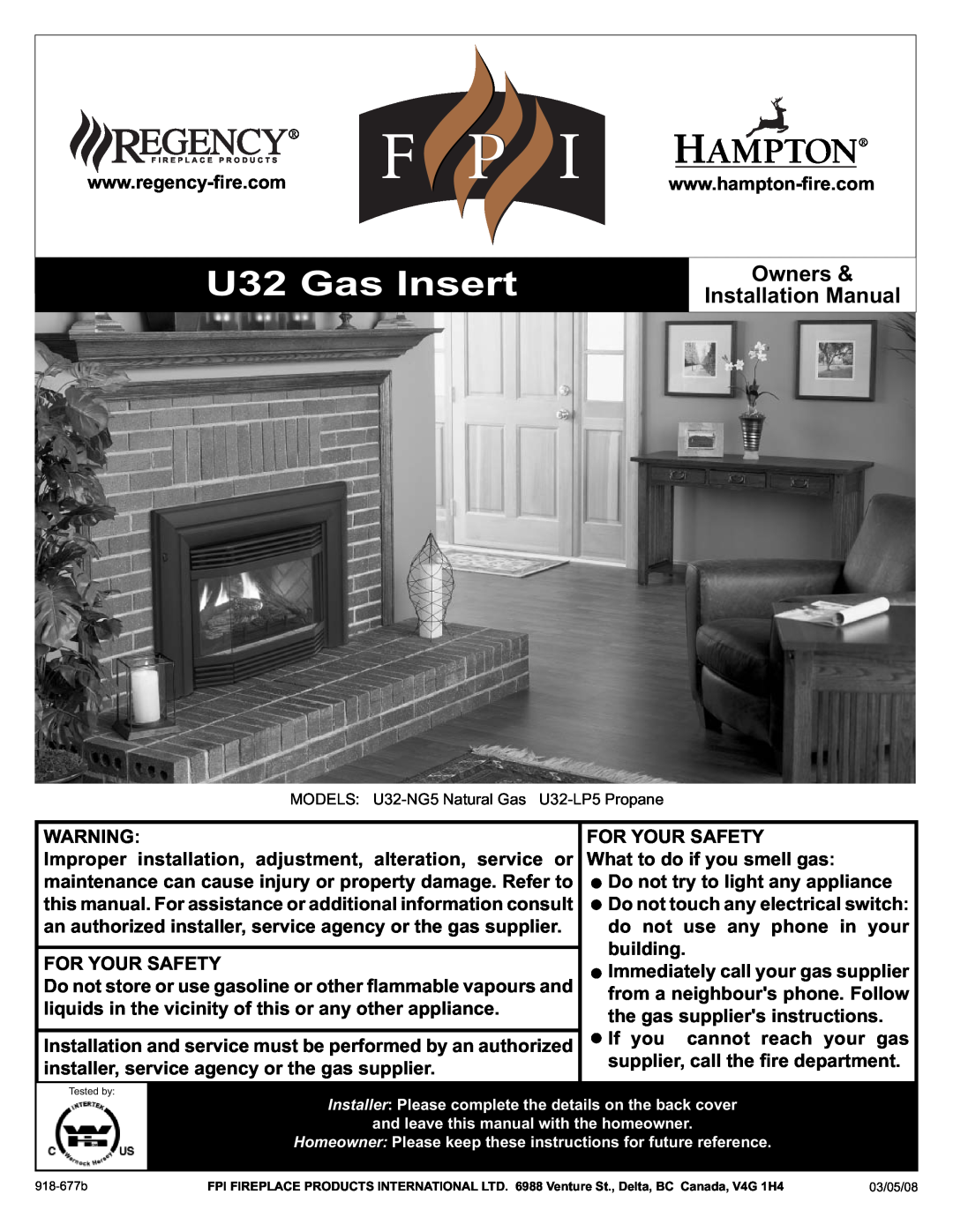 Hampton Direct installation manual U32 Gas Insert, Owners, Installation Manual 