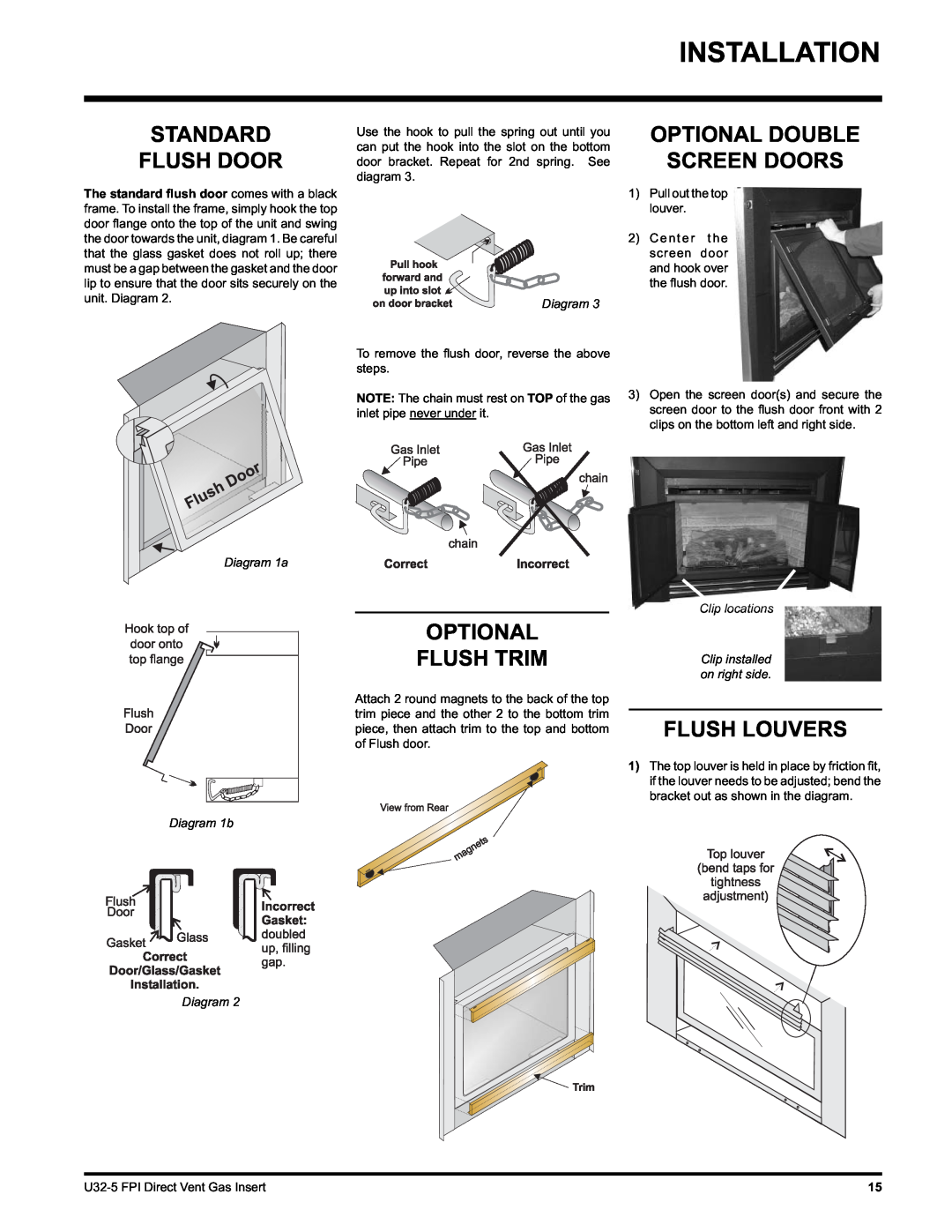 Hampton Direct U32 Installation, Standard Flush Door, Optional Double Screen Doors, Optional Flush Trim, Flush Louvers 