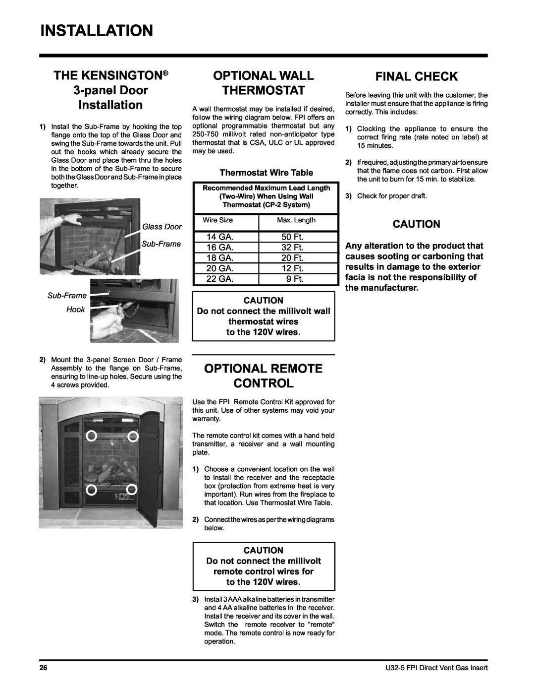 Hampton Direct U32 installation manual THE KENSINGTON 3-panelDoor Installation, Optional Wall Thermostat, Final Check 