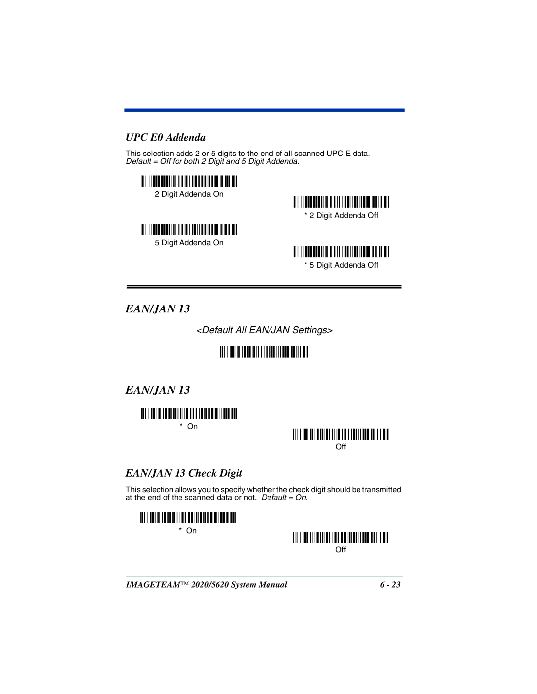 Hand Held Products 2020/5620 system manual UPC E0 Addenda, EAN/JAN 13 Check Digit 