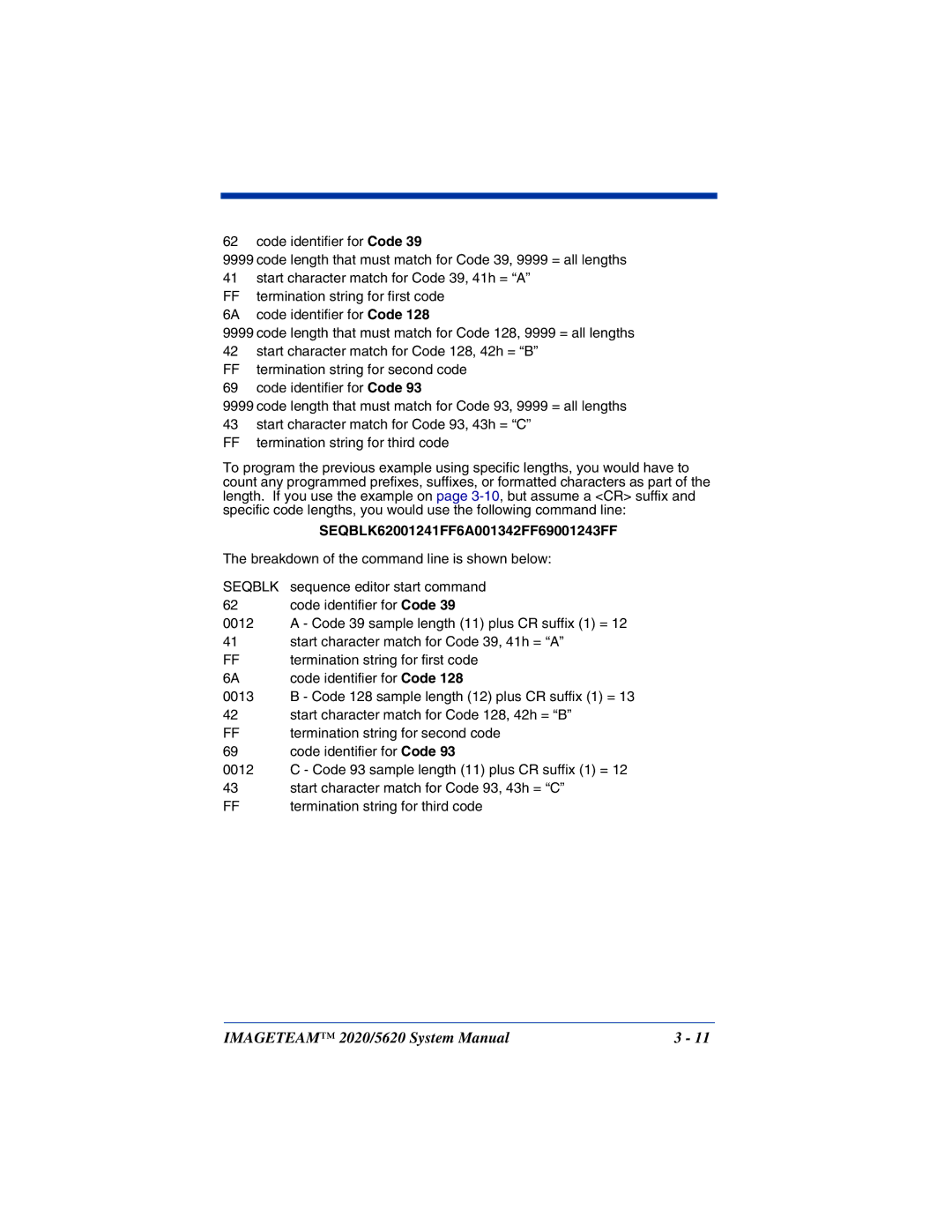 Hand Held Products 2020/5620 system manual SEQBLK62001241FF6A001342FF69001243FF, Seqblk 