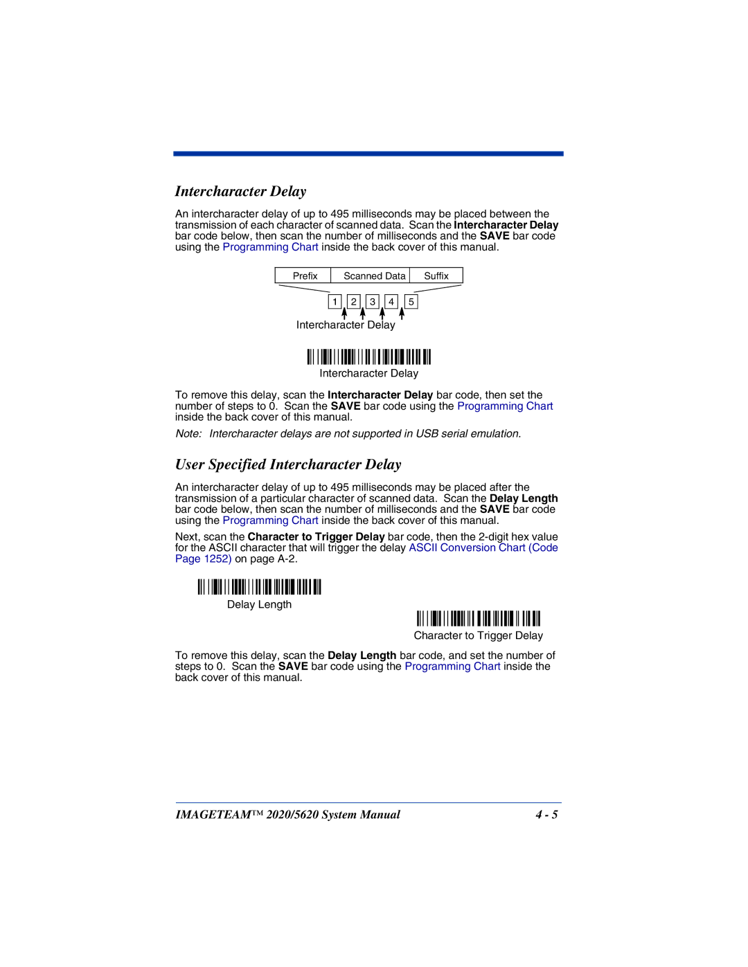 Hand Held Products 2020/5620 system manual User Specified Intercharacter Delay 