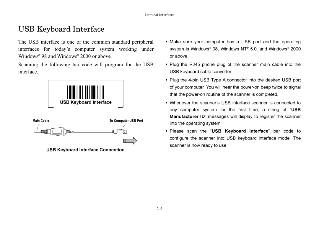 Hand Held Products 3080, 3060, 3220 manual USB Keyboard Interface Connection 