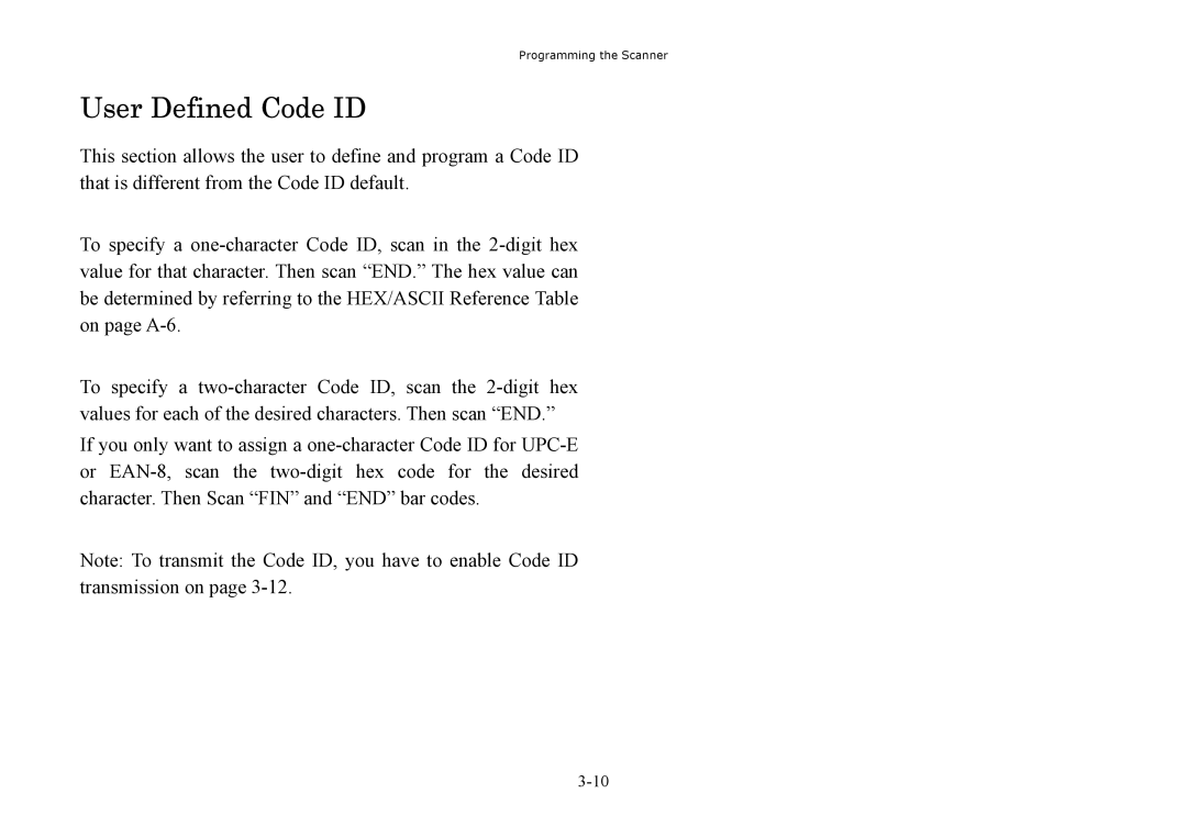 Hand Held Products 3060, 3220, 3080 manual User Defined Code ID 