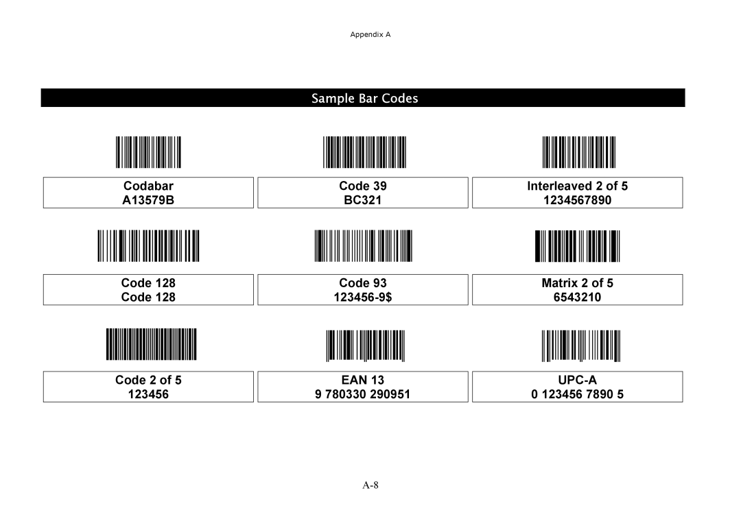 Hand Held Products 3080, 3060, 3220 manual Sample Bar Codes 