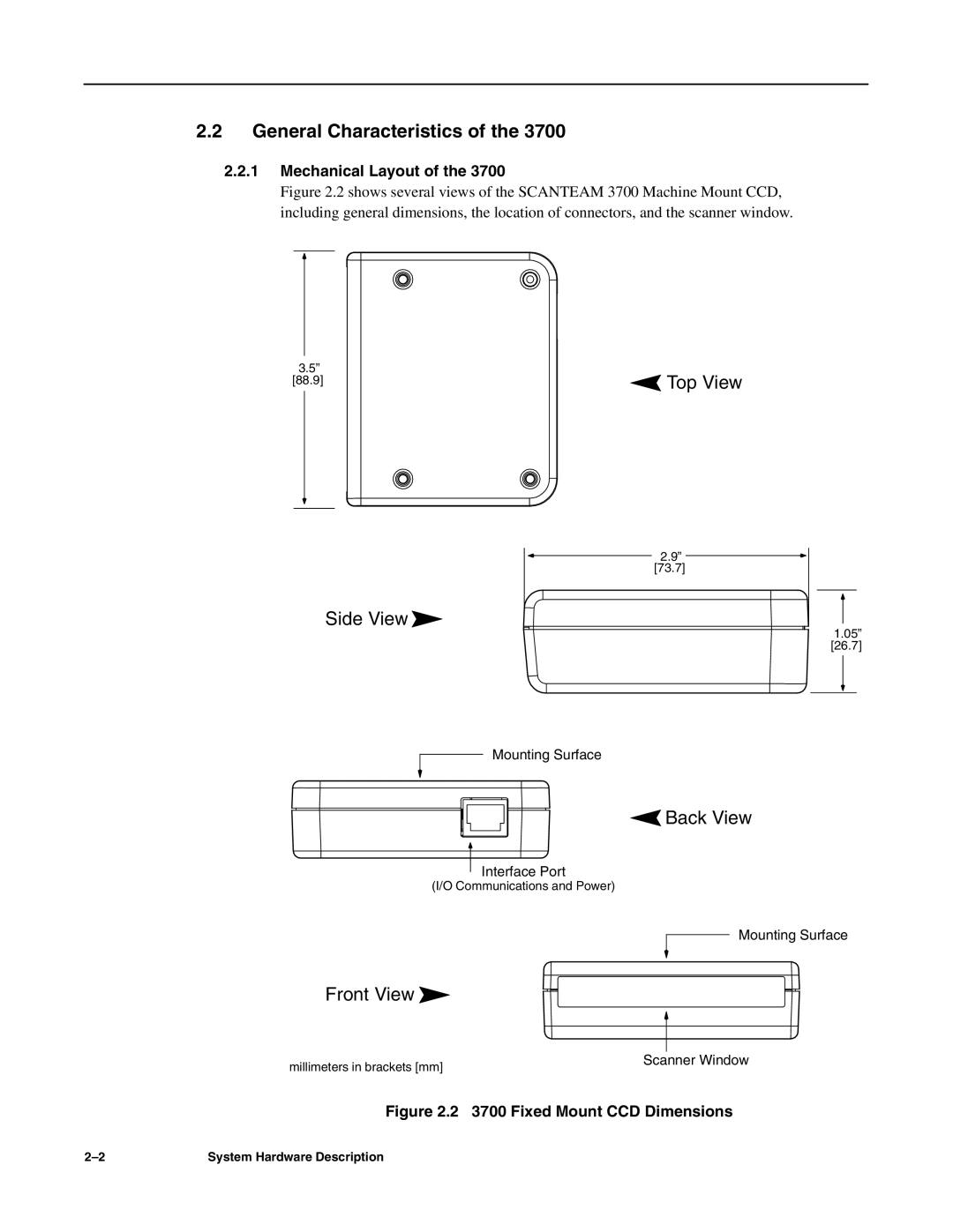 Hand Held Products 3700 CCD manual General Characteristics, Mechanical Layout 