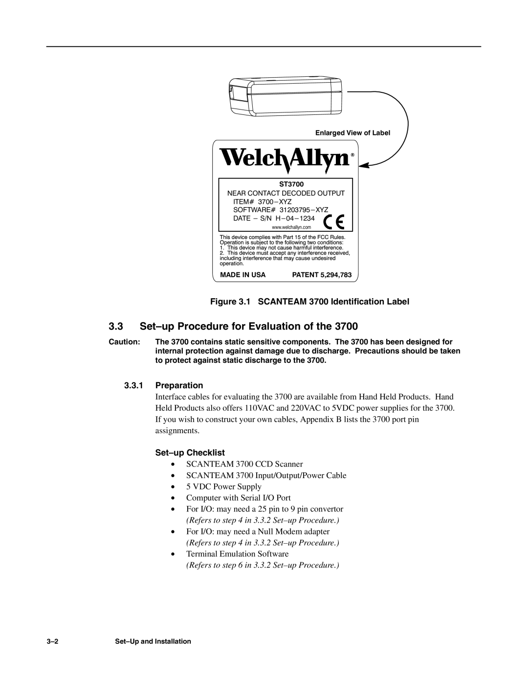 Hand Held Products 3700 CCD manual Set-up Procedure for Evaluation, Preparation, Set-up Checklist 