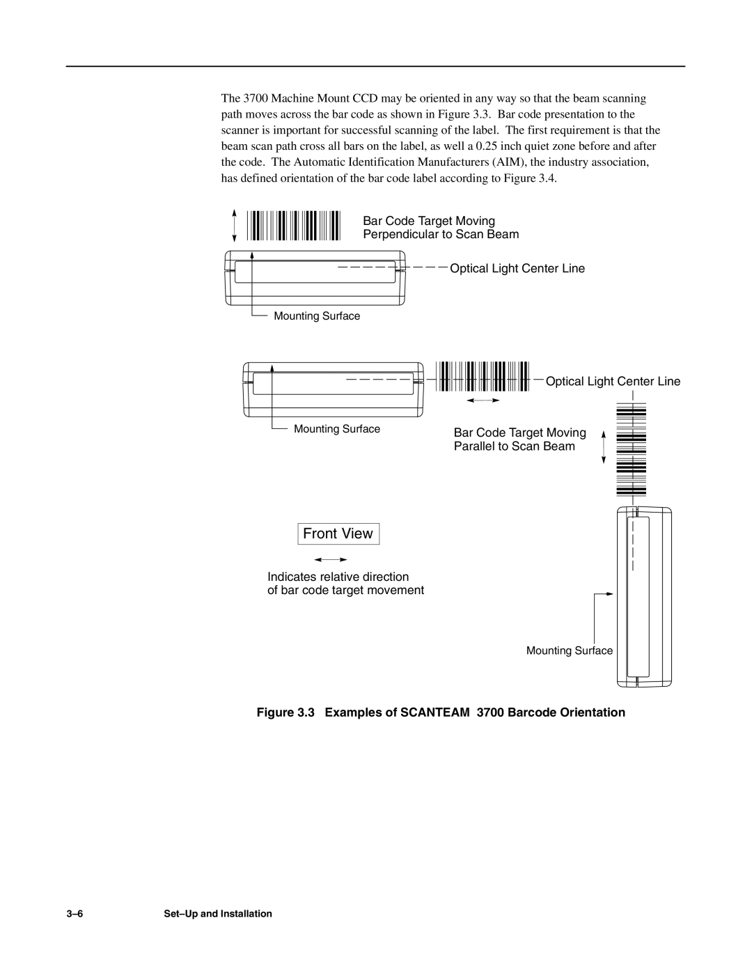 Hand Held Products 3700 CCD manual Examples of Scanteam 3700 Barcode Orientation 