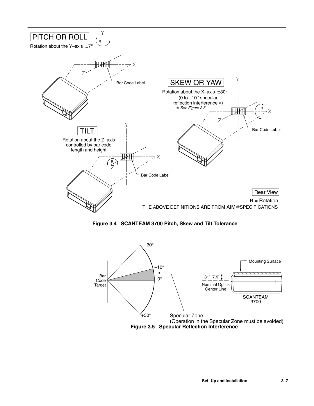 Hand Held Products 3700 CCD manual Pitch or Roll 