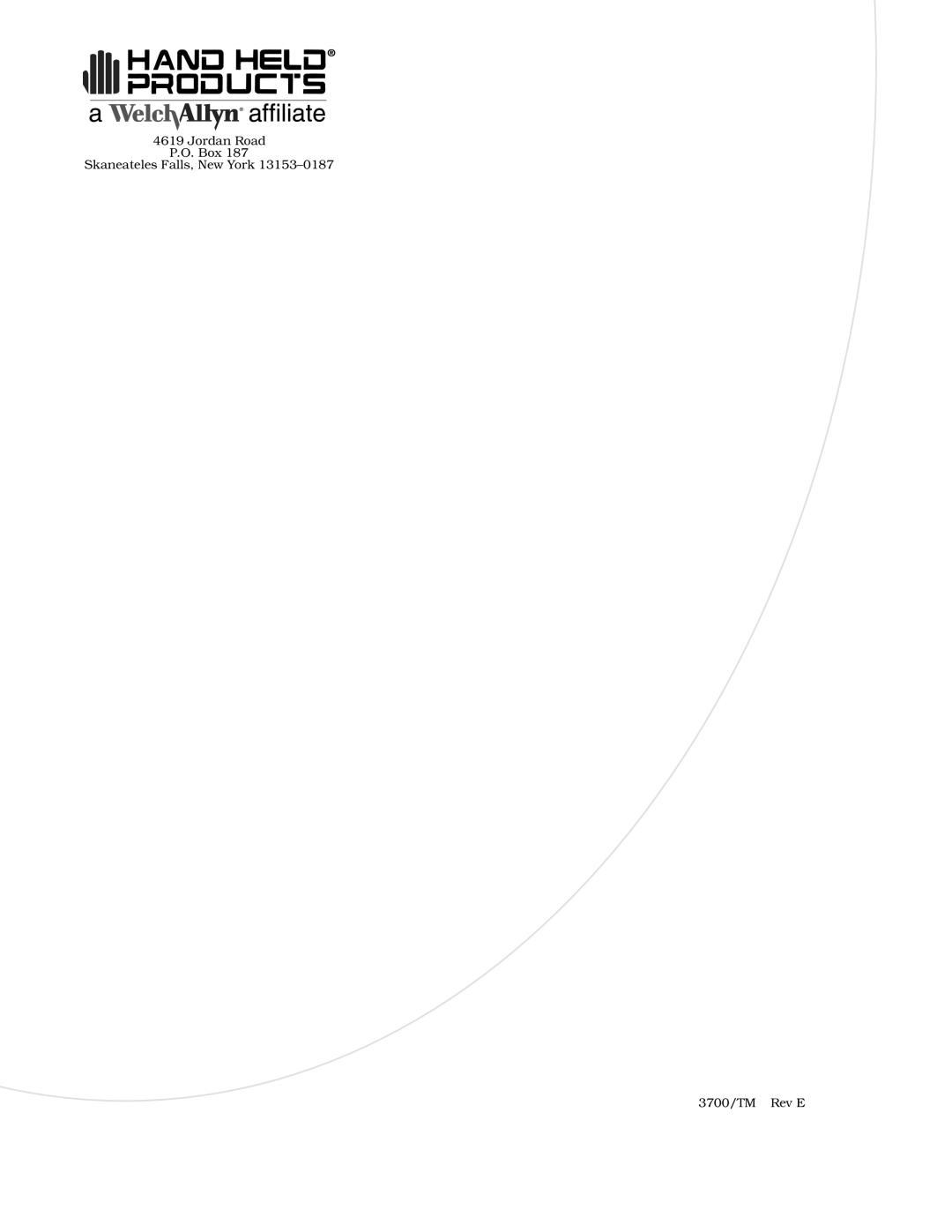 Hand Held Products 3700 CCD manual Jordan Road Box Skaneateles Falls, New York 3700/TM Rev E 