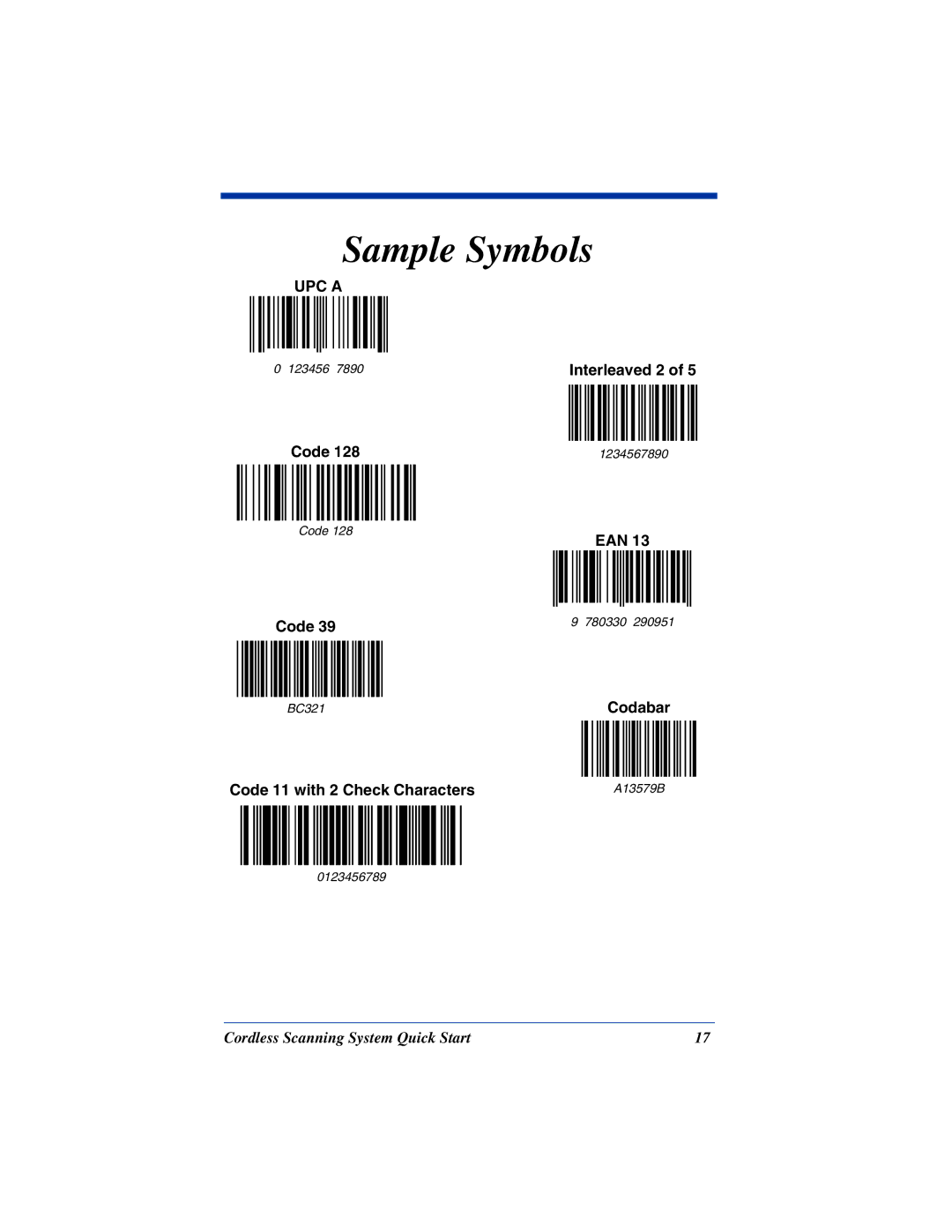 Hand Held Products 2070, 3875, 5770, 3870 quick start Sample Symbols, Ean 