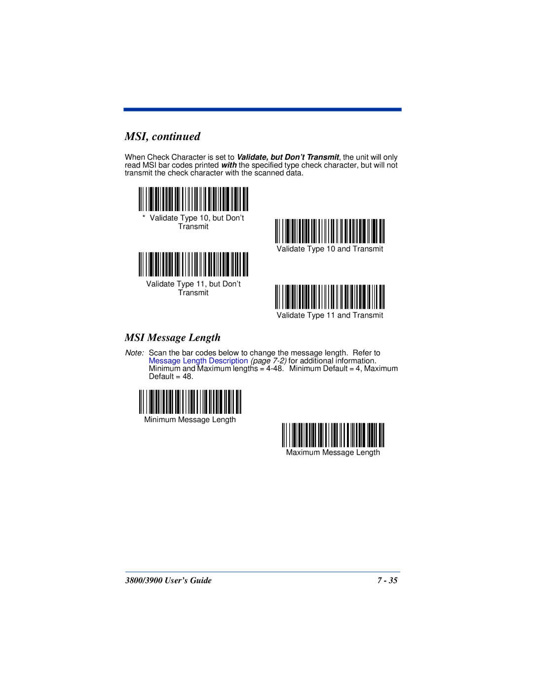 Hand Held Products 3800, 3900 manual MSI Message Length 