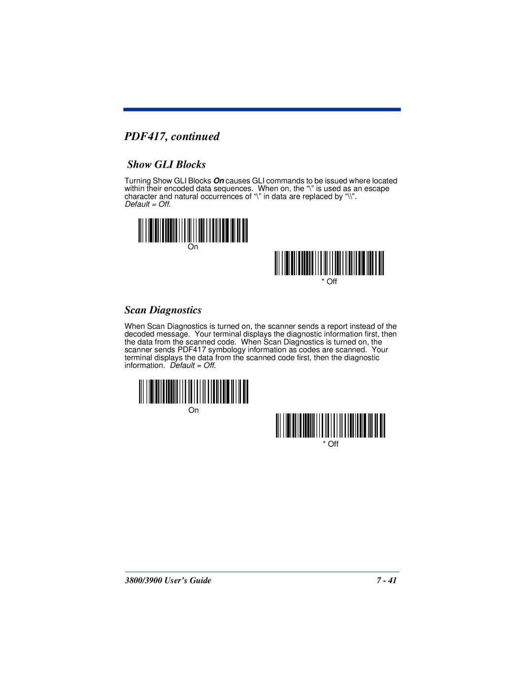 Hand Held Products 3800, 3900 manual Show GLI Blocks, Scan Diagnostics 