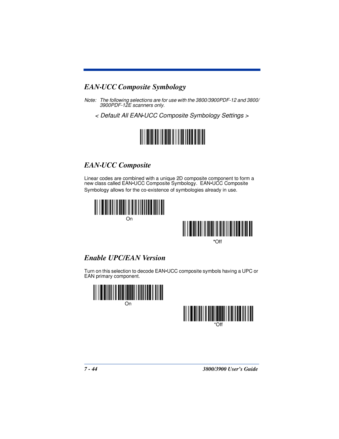 Hand Held Products 3900, 3800 manual Eanucc Composite Symbology, Enable UPC/EAN Version 