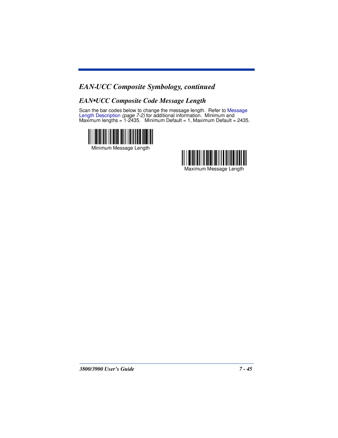 Hand Held Products 3800, 3900 manual Eanucc Composite Code Message Length 