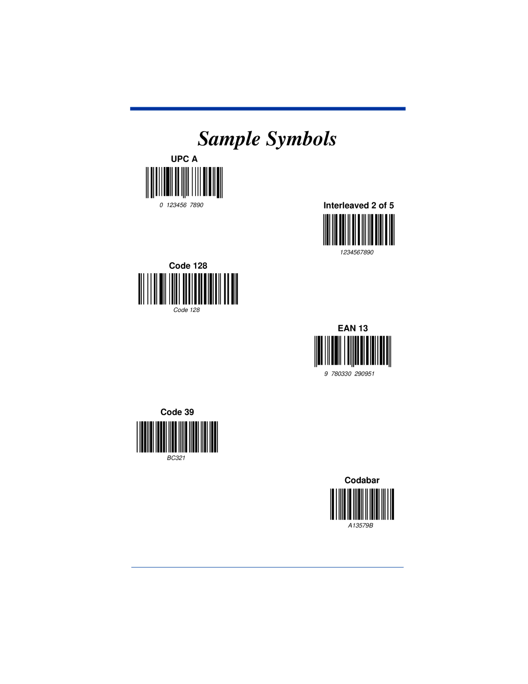 Hand Held Products 3900, 3800 manual Sample Symbols 