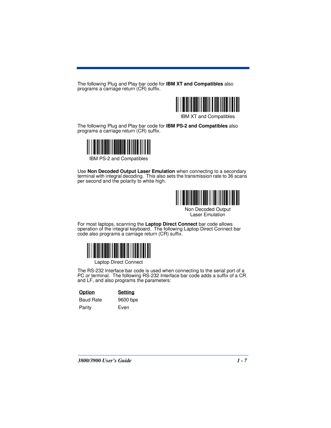 Hand Held Products 3800, 3900 manual Option Setting 