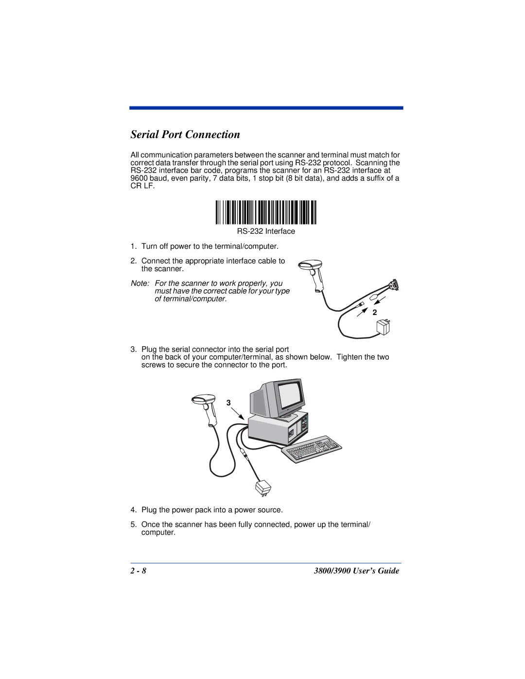 Hand Held Products 3900, 3800 manual Serial Port Connection 